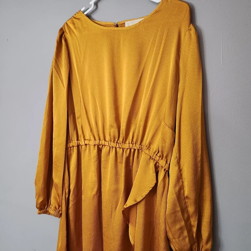 Michael Kors Gold mini Dress size 1x NWT lightweight silky bold elastic waist - Picture 2 of 12